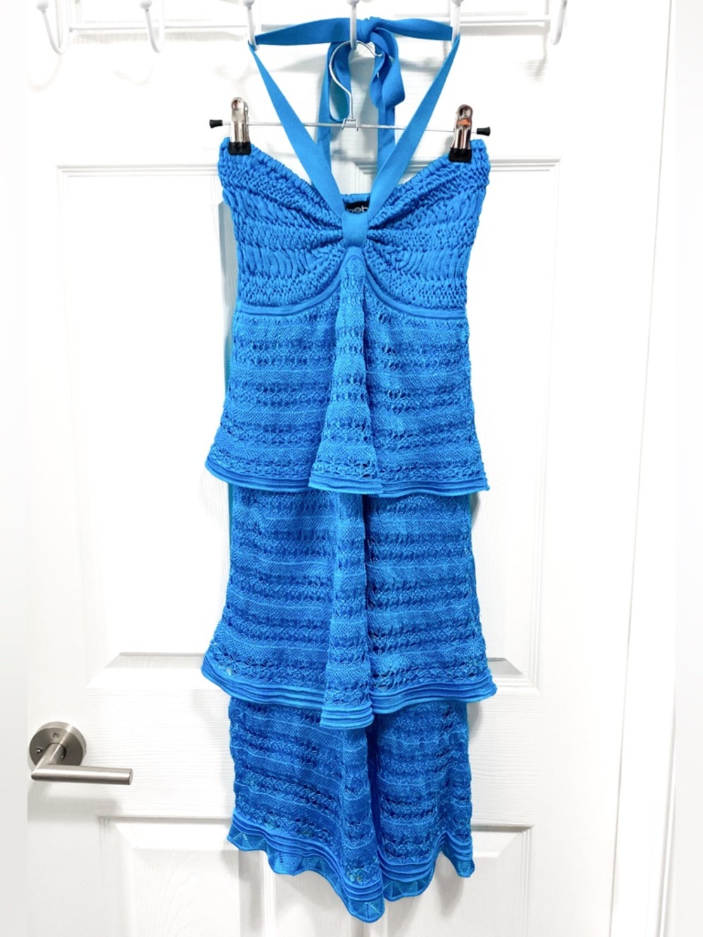 bebe Blue Crochet Halter or Strapless Tiered Dress - Picture 2 of 7